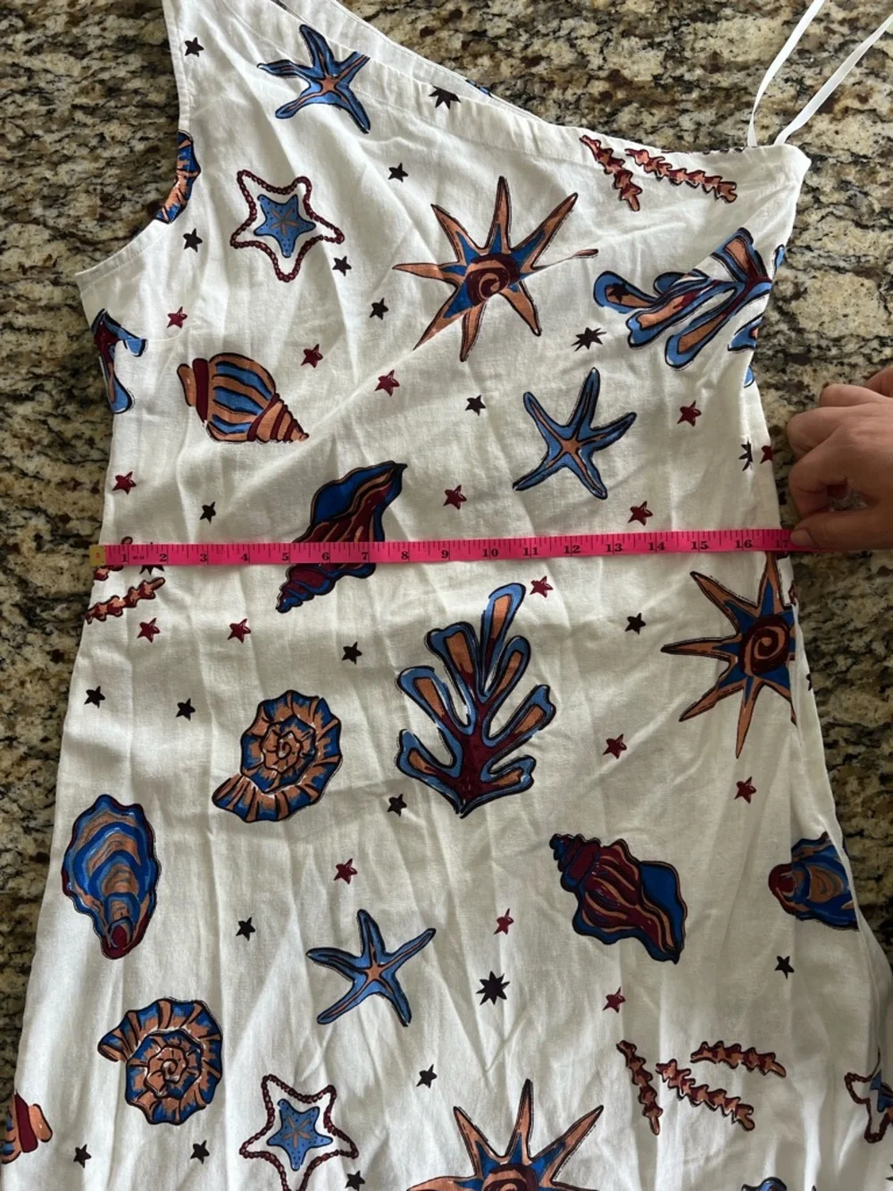 NWOT ONE-SHOULDER SEASHELL PRINT DRESS M - Picture 10 of 14